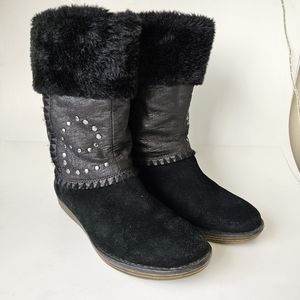 Bass Womens Black Suede Studs Calf High Booties Size 8